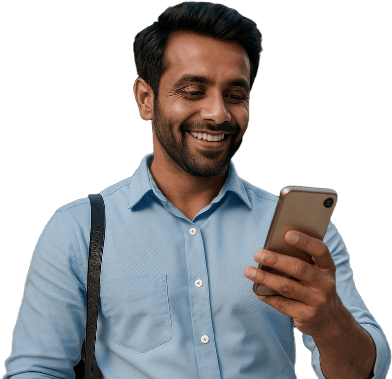 Happy man with phone